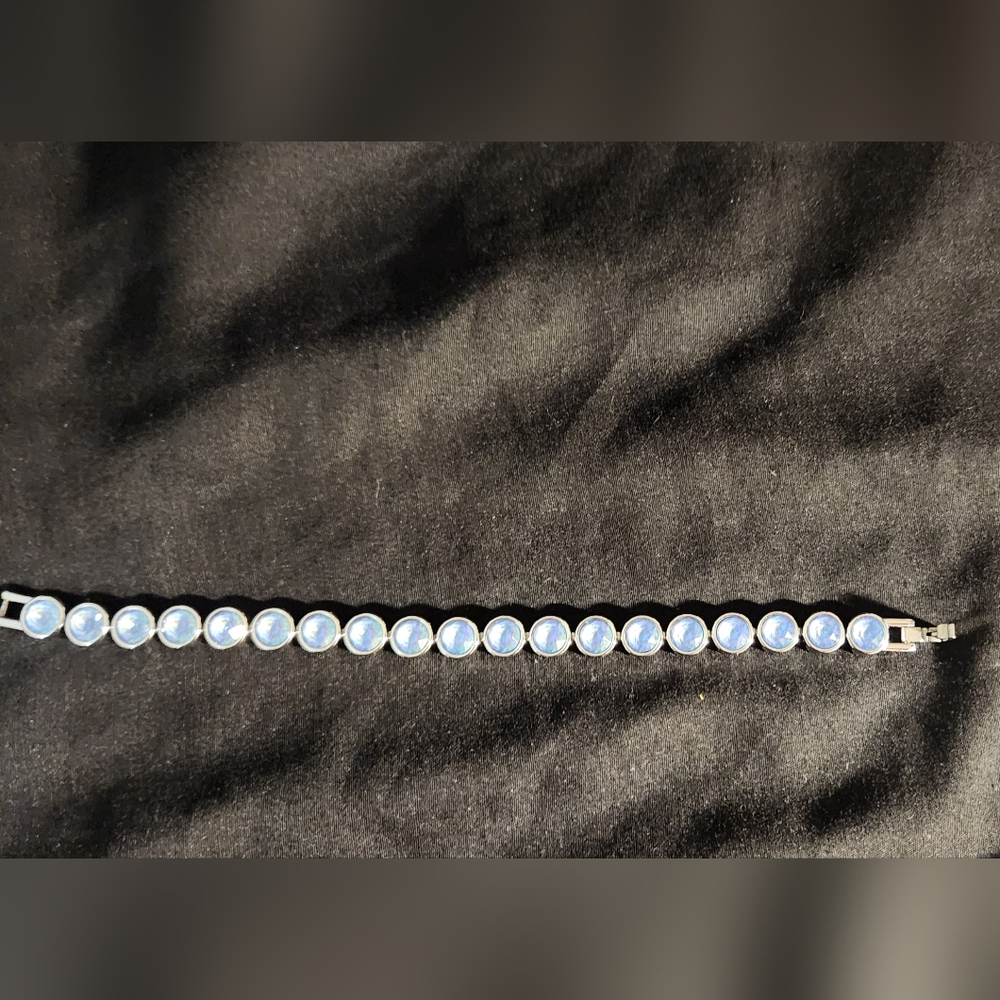 Authentic Touchstone Bracelet W/Ice Blue Swarovski Stones, Sz 7